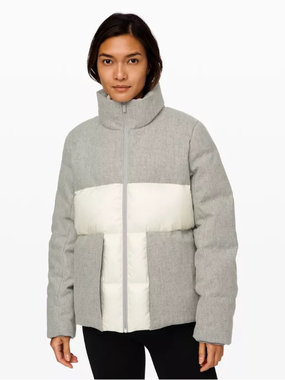 lululemon athletica winter wool blend ParkerGray and White Quilted Puffer Jacket